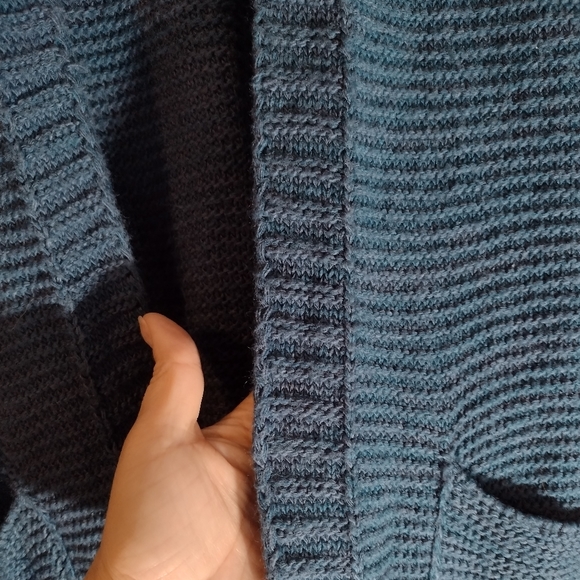 Teal blue knit open front cardigan sweater - Picture 4 of 6